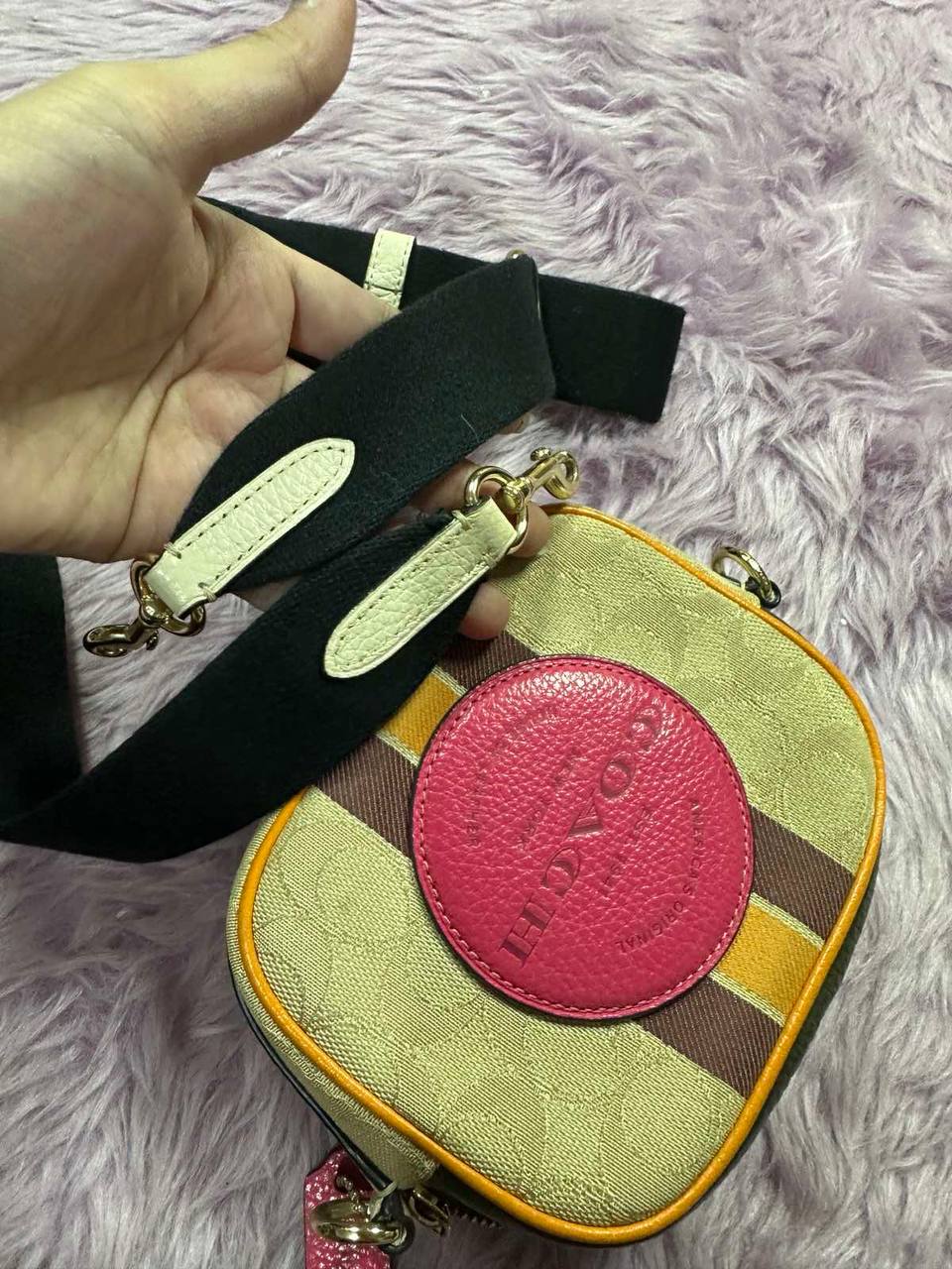 ORIG Preloved Coach Mini Micro Dempsey Camera Bag In Signature Jacquard