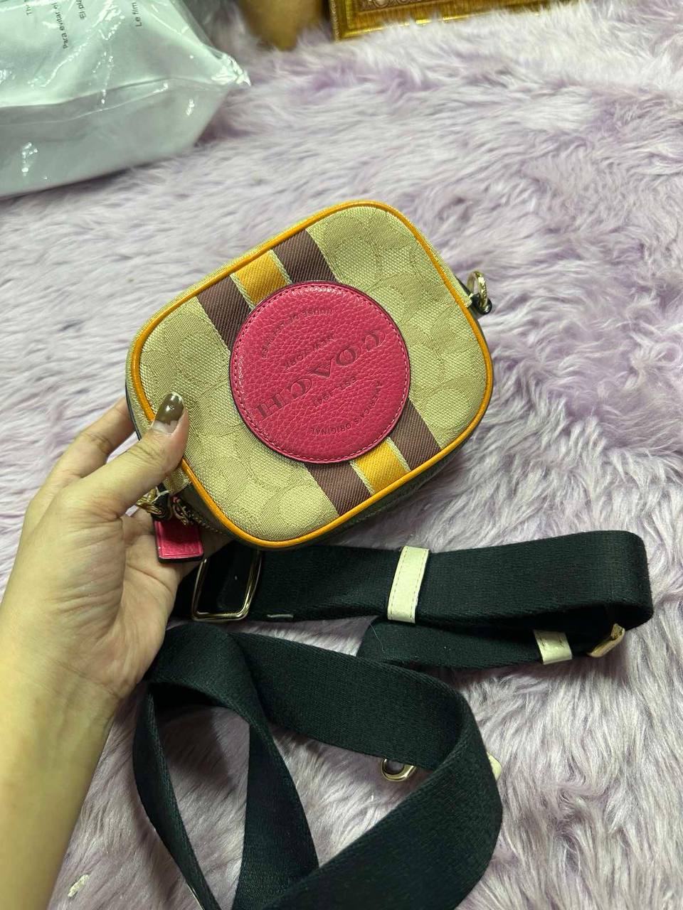 ORIG Preloved Coach Mini Micro Dempsey Camera Bag In Signature Jacquard