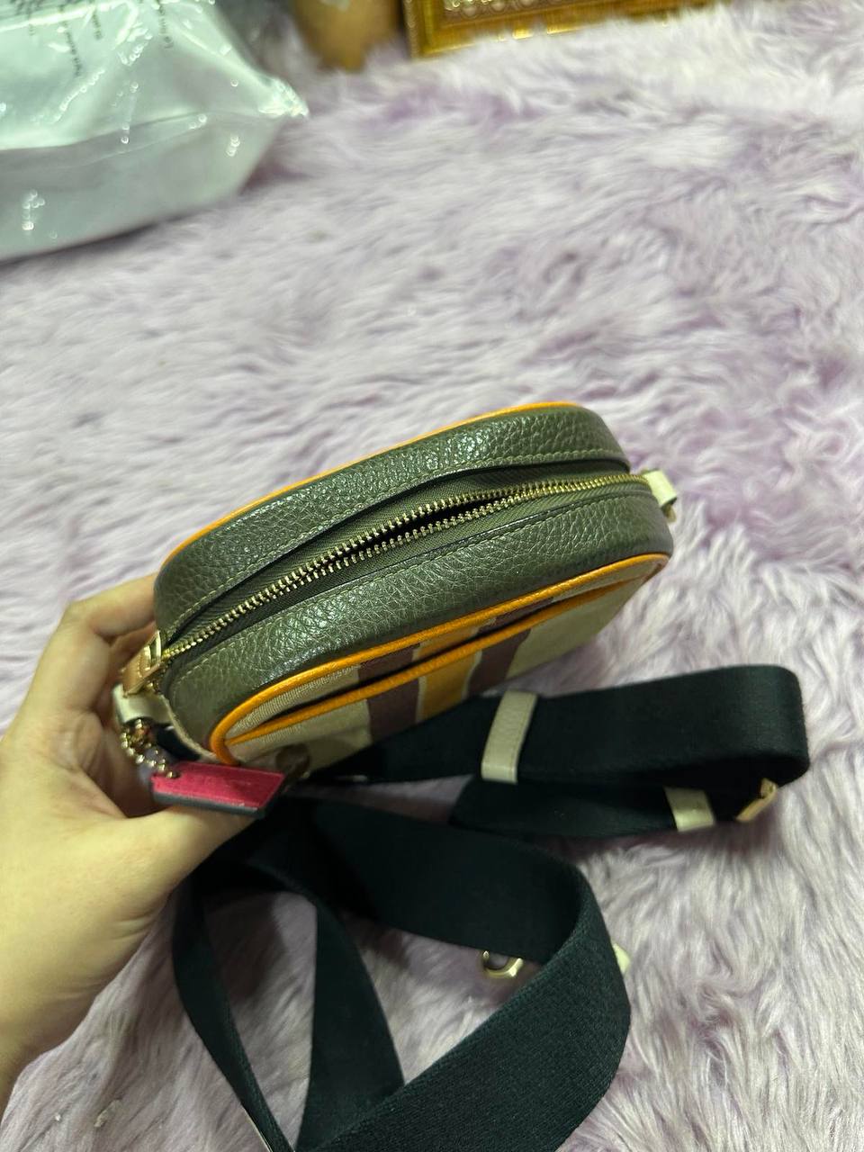 ORIG Preloved Coach Mini Micro Dempsey Camera Bag In Signature Jacquard