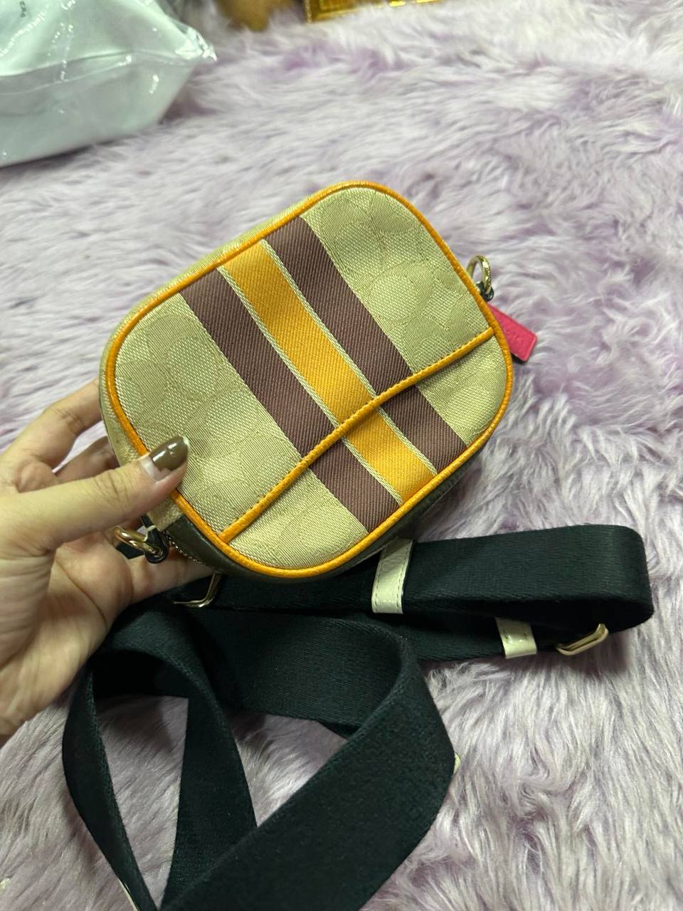 ORIG Preloved Coach Mini Micro Dempsey Camera Bag In Signature Jacquard