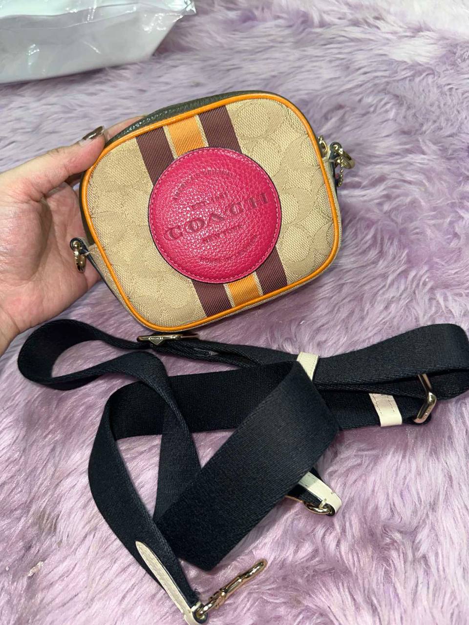 ORIG Preloved Coach Mini Micro Dempsey Camera Bag In Signature Jacquard