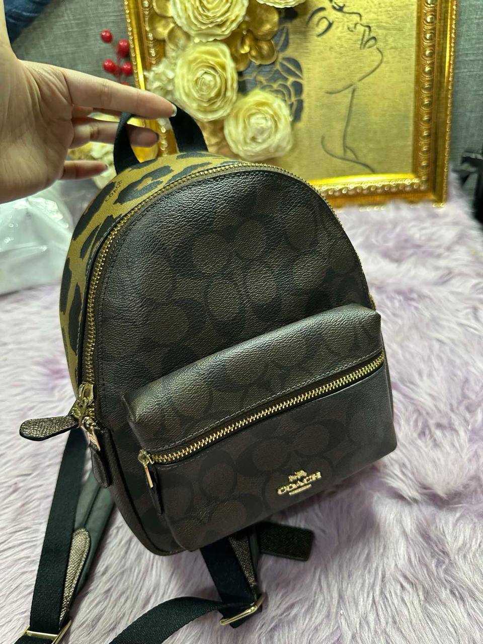 ORIG Preloved Coach Mini Charlie Backpack With Leopard Print Brown Small Bag