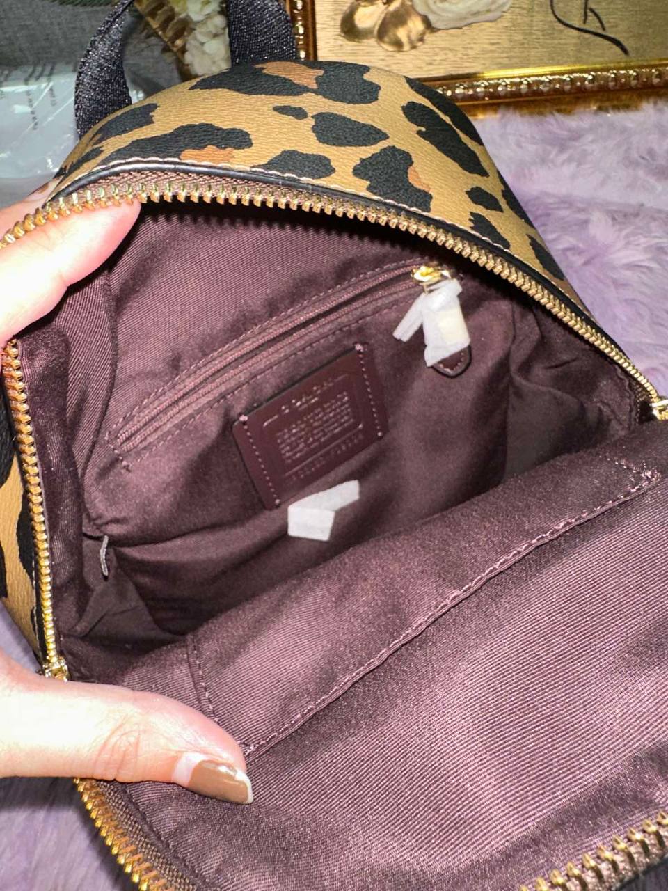 ORIG Preloved Coach Mini Charlie Backpack With Leopard Print Brown Small Bag