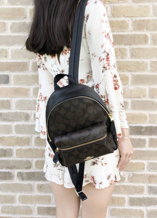 ORIG Preloved Coach Mini Charlie Backpack With Leopard Print Brown Small Bag