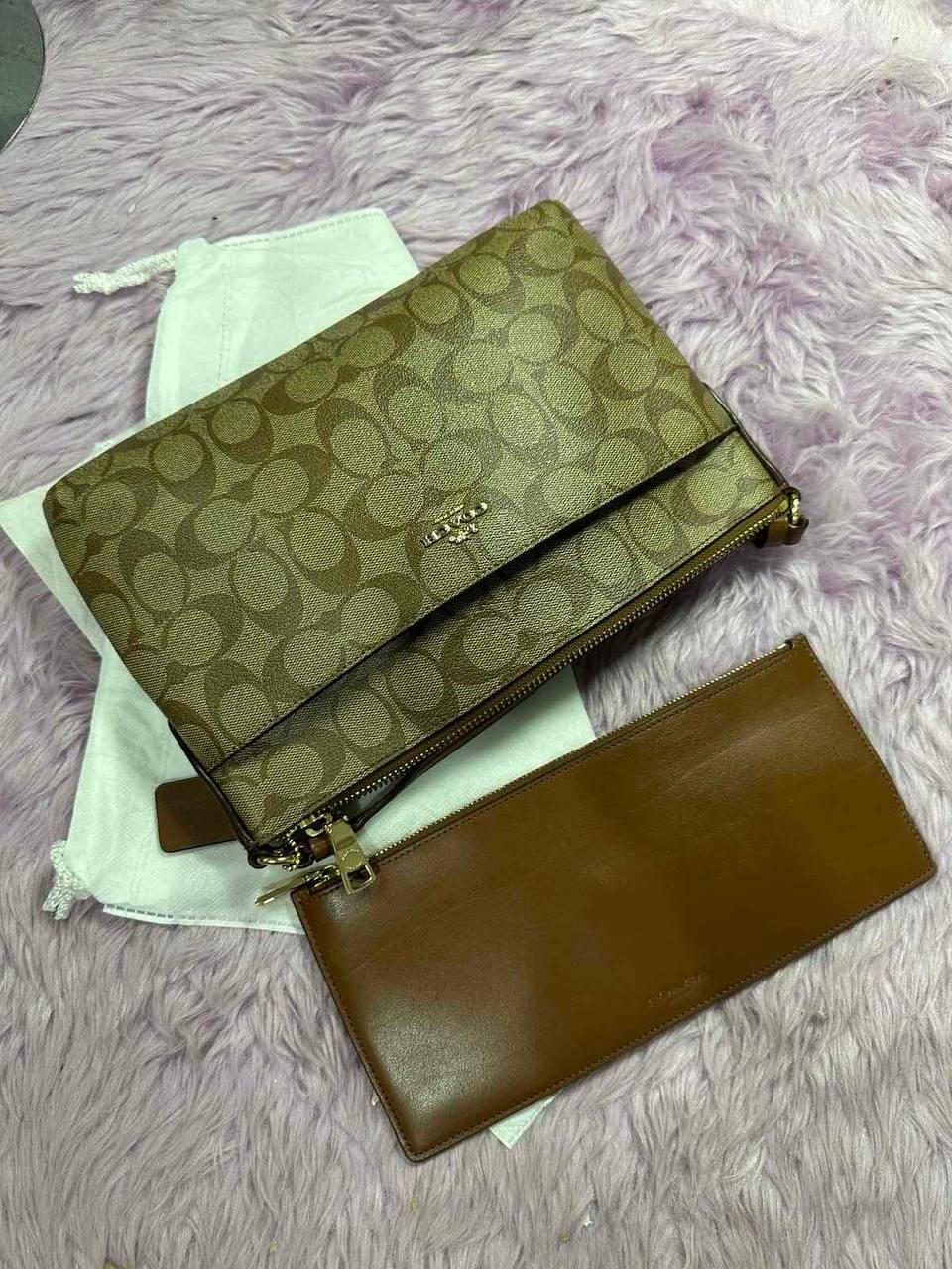 ORIG Preloved Coach East/West Crossbody Small Slim Khaki Brown Bag with Pouch