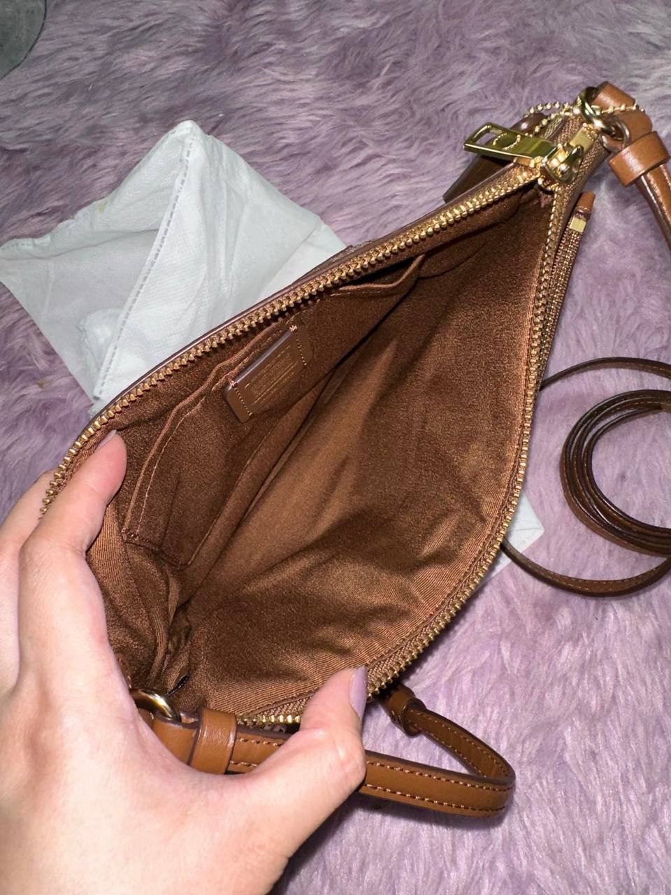 ORIG Preloved Coach East/West Crossbody Small Slim Khaki Brown Bag with Pouch