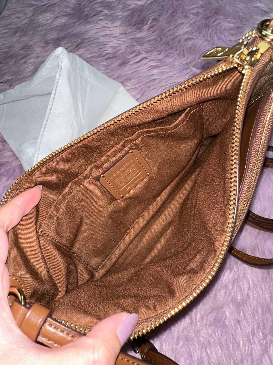 ORIG Preloved Coach East/West Crossbody Small Slim Khaki Brown Bag with Pouch