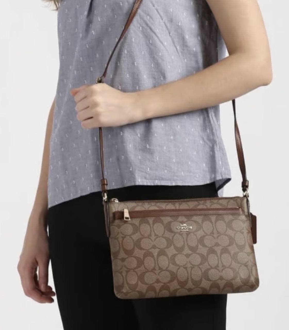 ORIG Preloved Coach East/West Crossbody Small Slim Khaki Brown Bag with Pouch