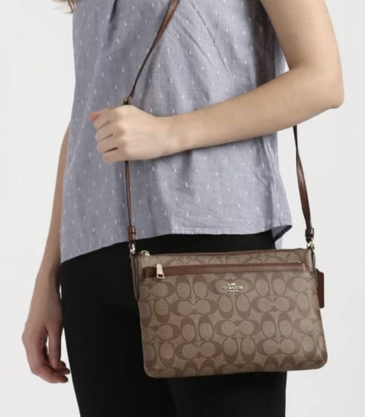 ORIG Preloved Coach East/West Crossbody Small Slim Khaki Brown Bag with Pouch