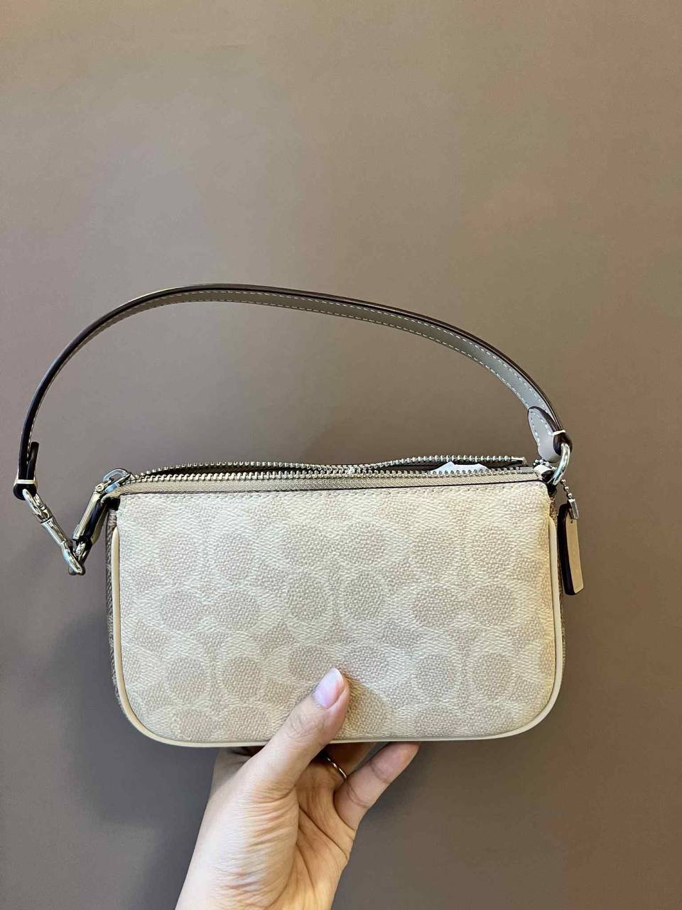 ORIG & IMPORTED Coach Nolita 19 In Signature Canvas Sand/Taupe Small Kilikili Bag