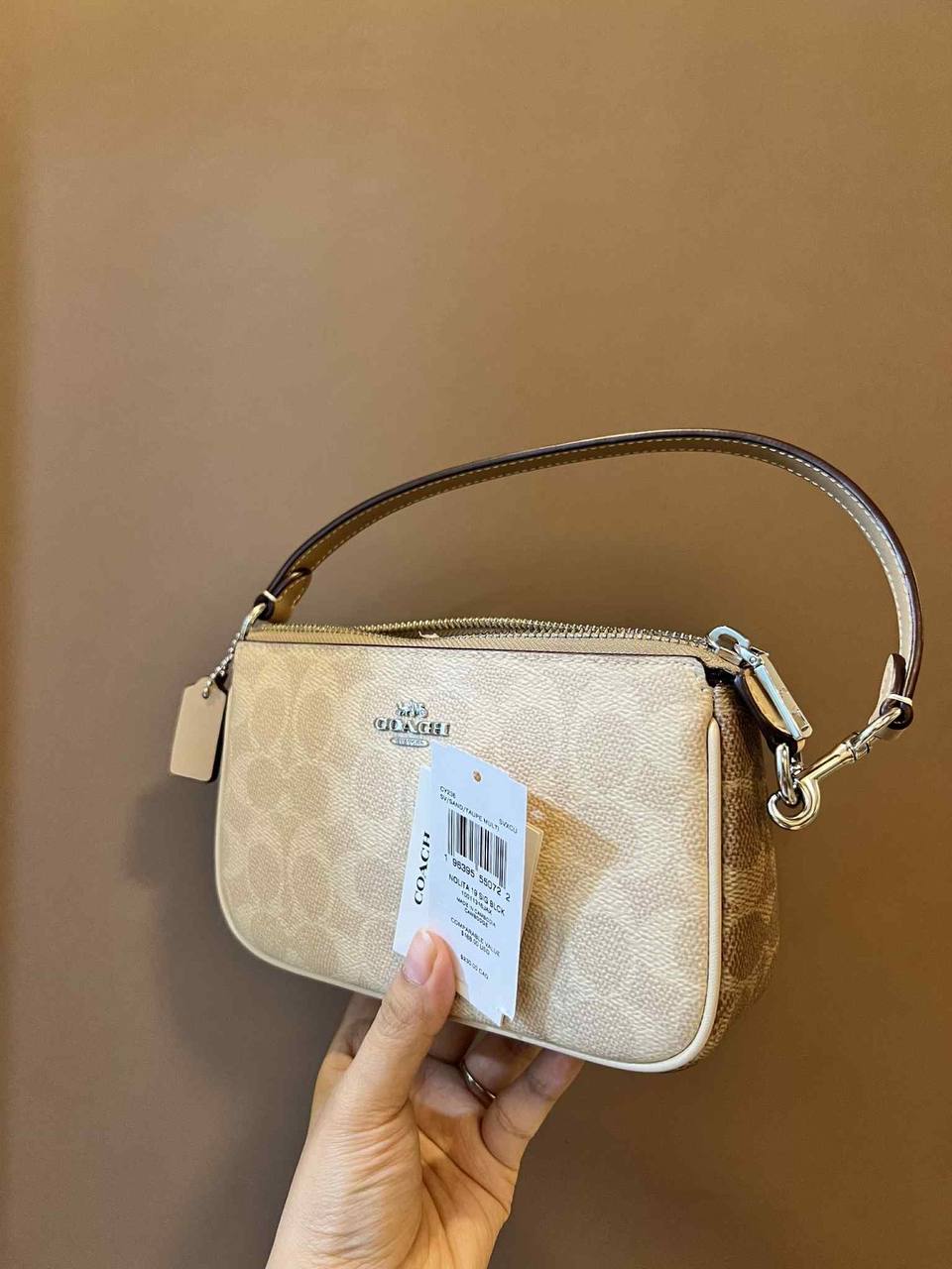 ORIG & IMPORTED Coach Nolita 19 In Signature Canvas Sand/Taupe Small Kilikili Bag