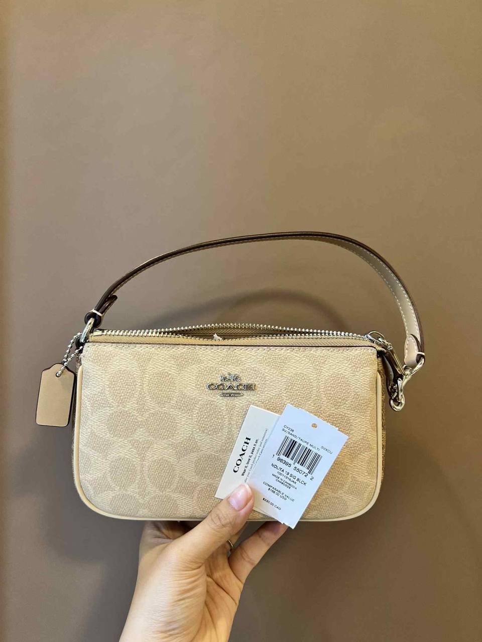 ORIG & IMPORTED Coach Nolita 19 In Signature Canvas Sand/Taupe Small Kilikili Bag