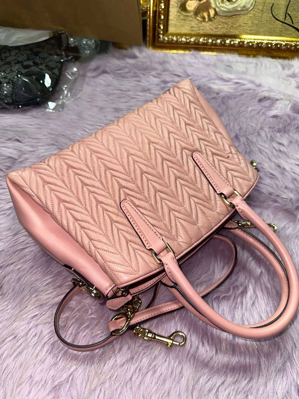 ORIG Preloved RARE Coach Mini Sage Carryall Satchel Small Pink Quilted Bag