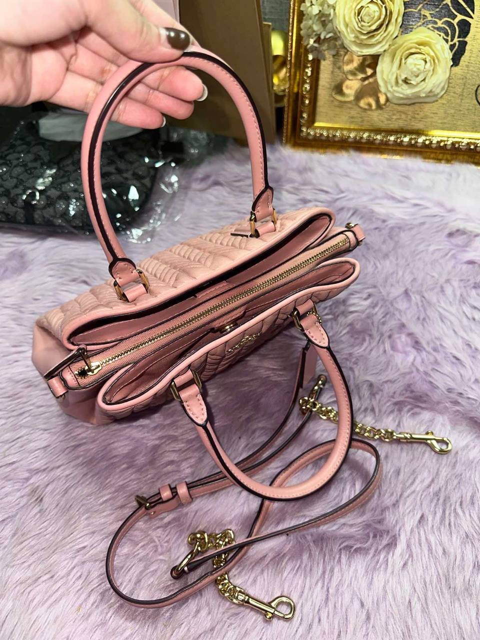 ORIG Preloved RARE Coach Mini Sage Carryall Satchel Small Pink Quilted Bag