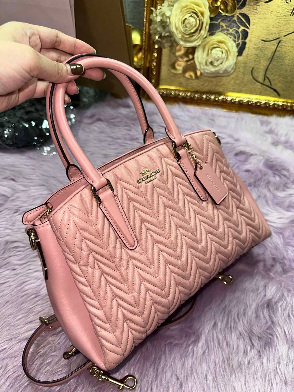 ORIG Preloved RARE Coach Mini Sage Carryall Satchel Small Pink Quilted Bag