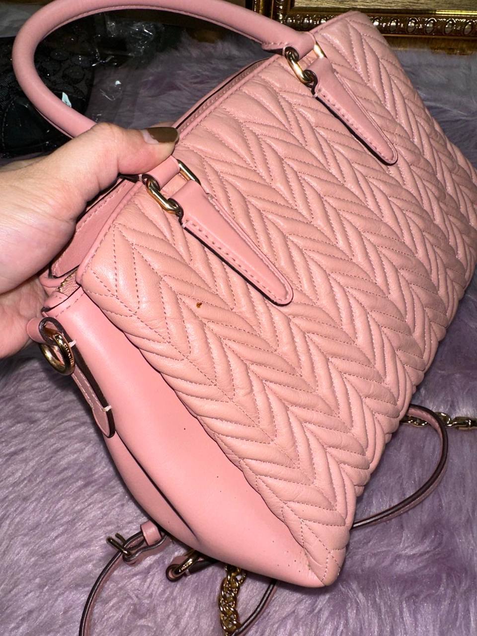 ORIG Preloved RARE Coach Mini Sage Carryall Satchel Small Pink Quilted Bag