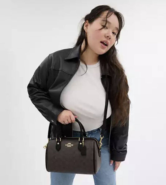 ORIG Preloved Coach Rowan Satchel Bag In Signature Canvas Brown