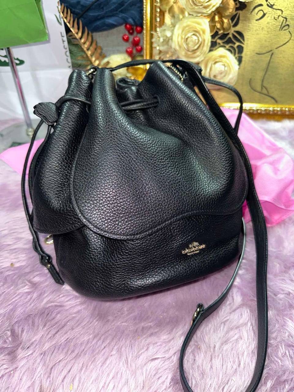 ORIG Preloved RARE Coach Petal Bag 22 Small Bucket Black Bag