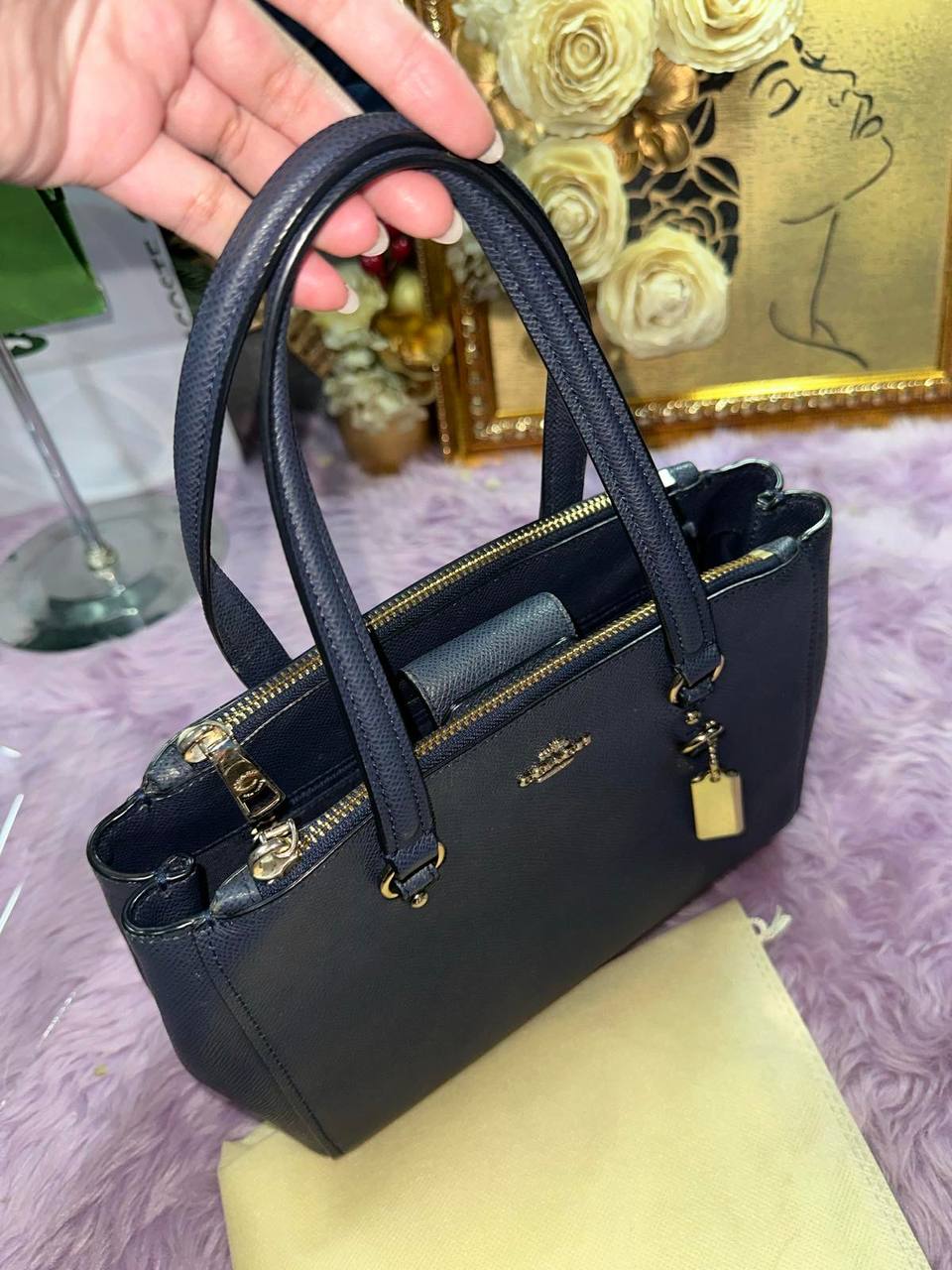 ORIG Preloved Coach Stanton Carryall 26 in Crossgrain Leather Blue Bag