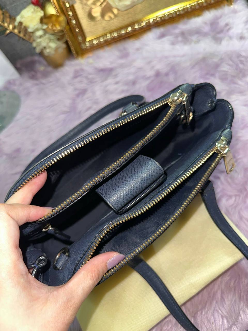 ORIG Preloved Coach Stanton Carryall 26 in Crossgrain Leather Blue Bag