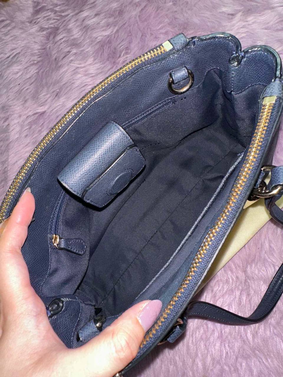 ORIG Preloved Coach Stanton Carryall 26 in Crossgrain Leather Blue Bag