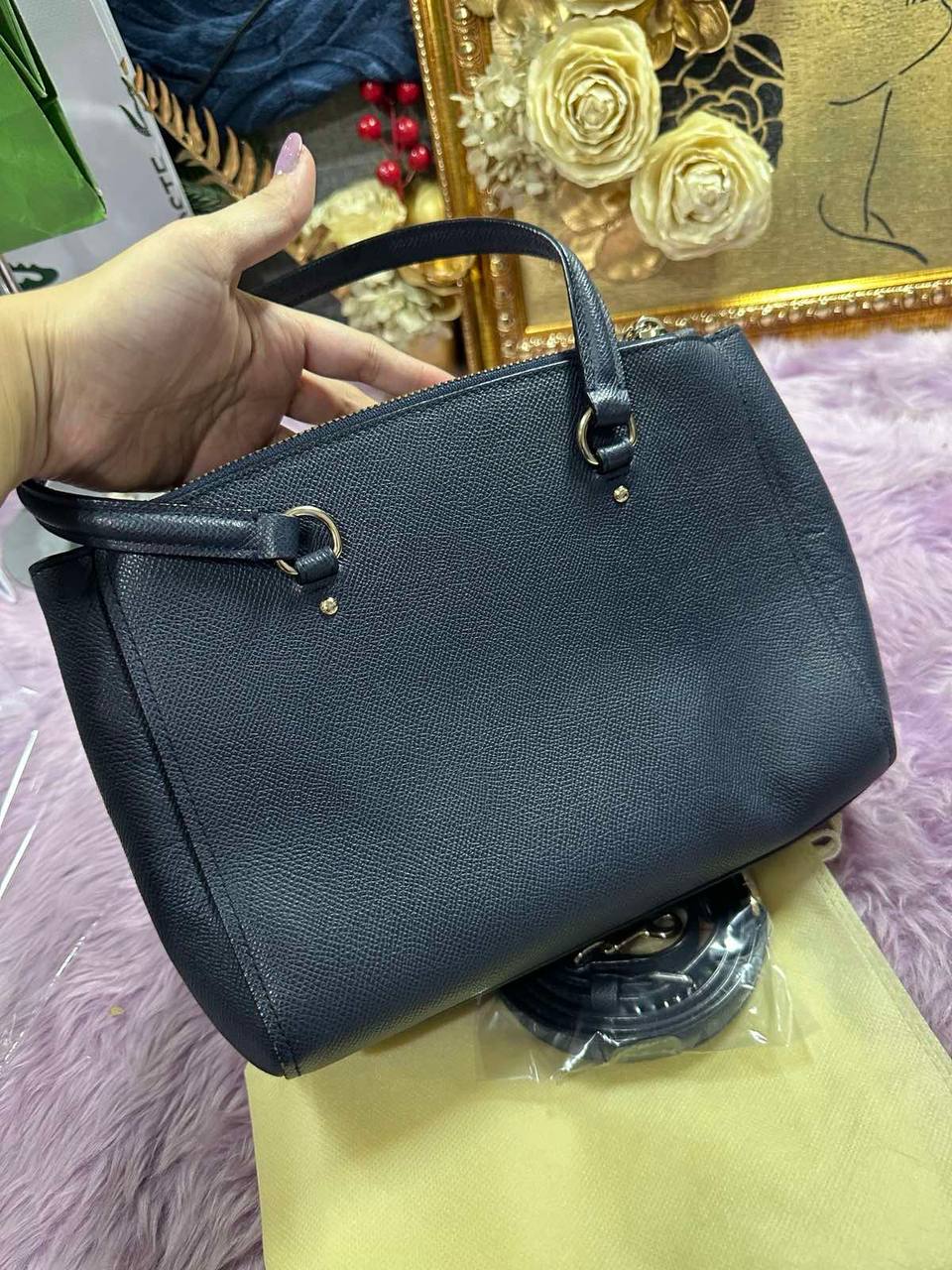 ORIG Preloved Coach Stanton Carryall 26 in Crossgrain Leather Blue Bag