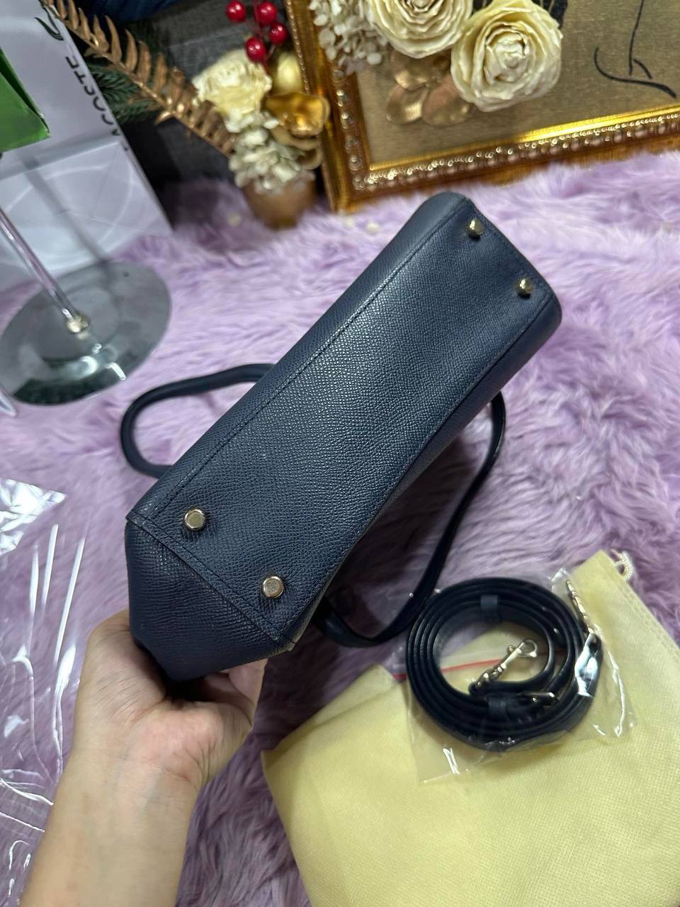 ORIG Preloved Coach Stanton Carryall 26 in Crossgrain Leather Blue Bag