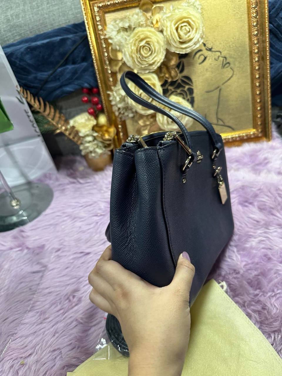 ORIG Preloved Coach Stanton Carryall 26 in Crossgrain Leather Blue Bag