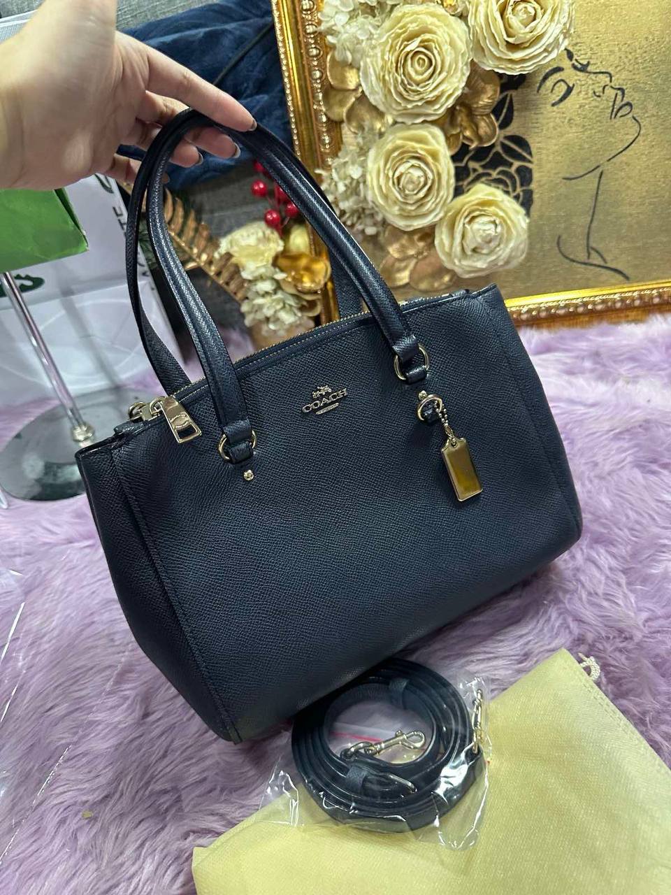 ORIG Preloved Coach Stanton Carryall 26 in Crossgrain Leather Blue Bag