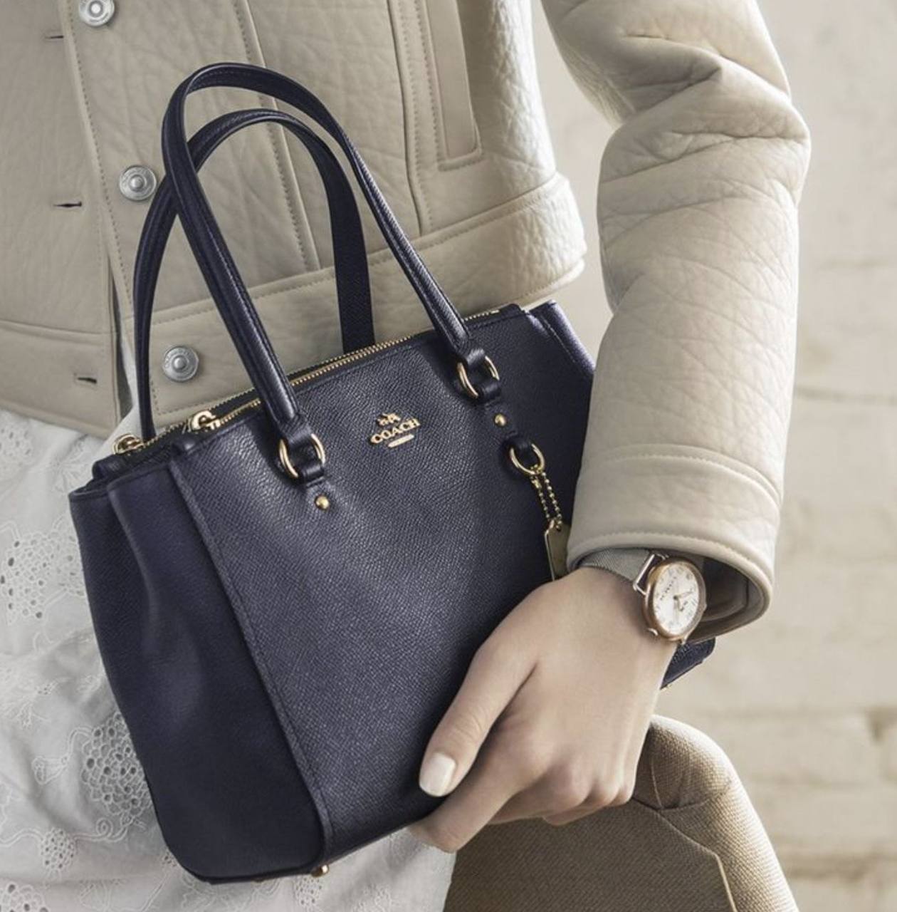 ORIG Preloved Coach Stanton Carryall 26 in Crossgrain Leather Blue Bag