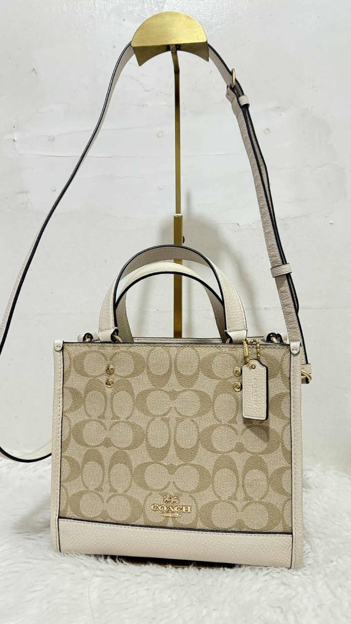 ORIG Preloved Coach Dempsey Tote Bag 22 In Signature Canvas Light Khaki