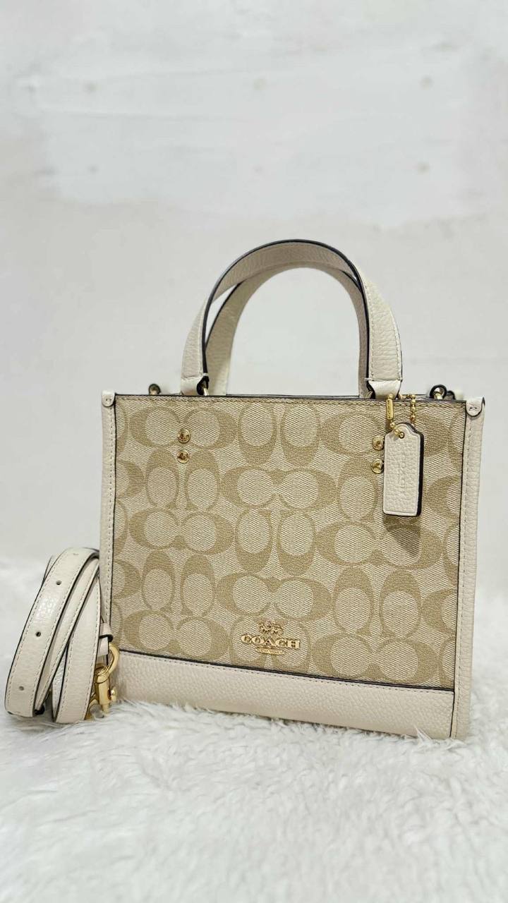 ORIG Preloved Coach Dempsey Tote Bag 22 In Signature Canvas Light Khaki