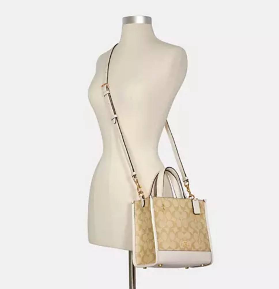 ORIG Preloved Coach Dempsey Tote Bag 22 In Signature Canvas Light Khaki