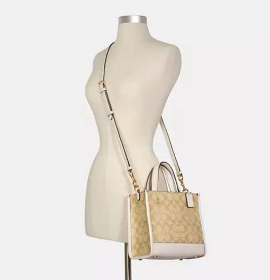 ORIG Preloved Coach Dempsey Tote Bag 22 In Signature Canvas Light Khaki