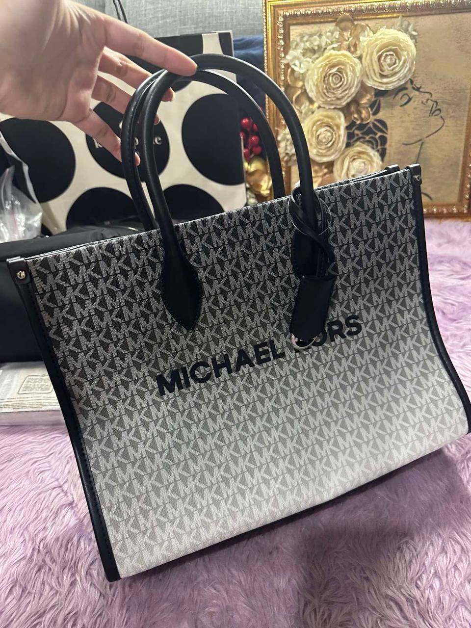 ORIG & IMPORTED Michael Kors Mirella Medium Ombré Logo Tote Bag Black