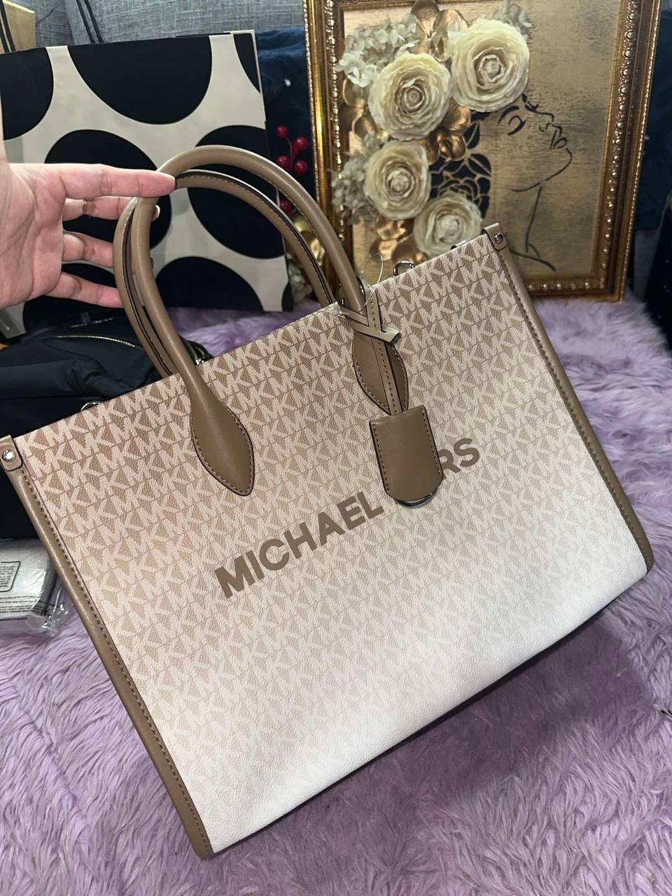 ORIG & IMPORTED Michael Kors Mirella Medium Ombré Logo Tote Bag Brown