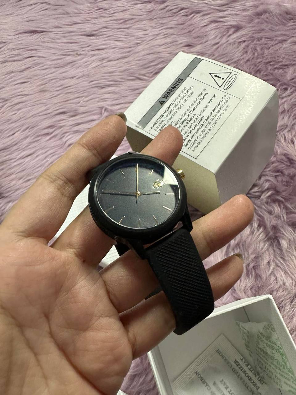 ORIG & IMPORTED LACOSTE Watch Women 36mm Black Gold Tone Logo LC.112.3.29.2929