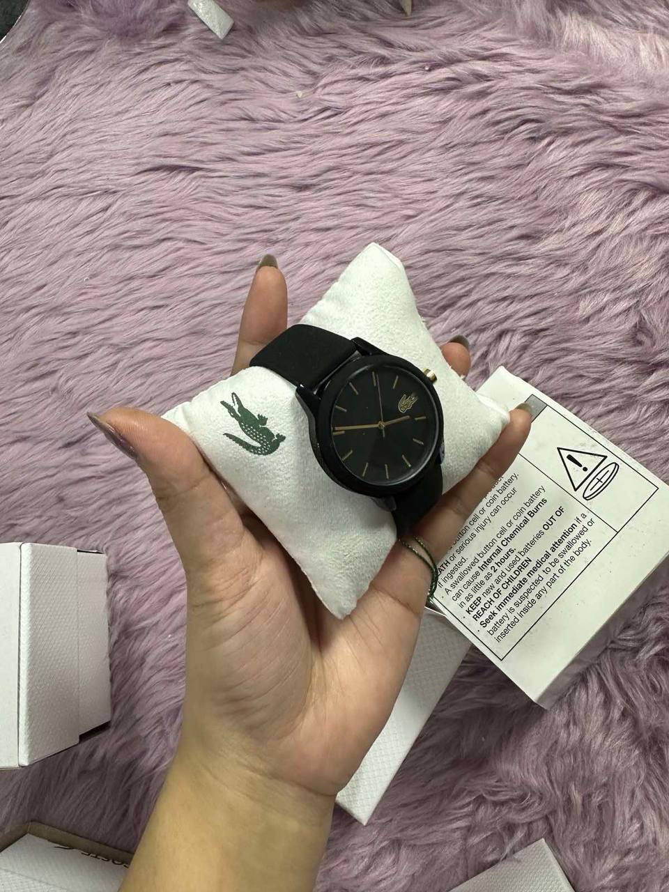 ORIG & IMPORTED LACOSTE Watch Women 36mm Black Gold Tone Logo LC.112.3.29.2929