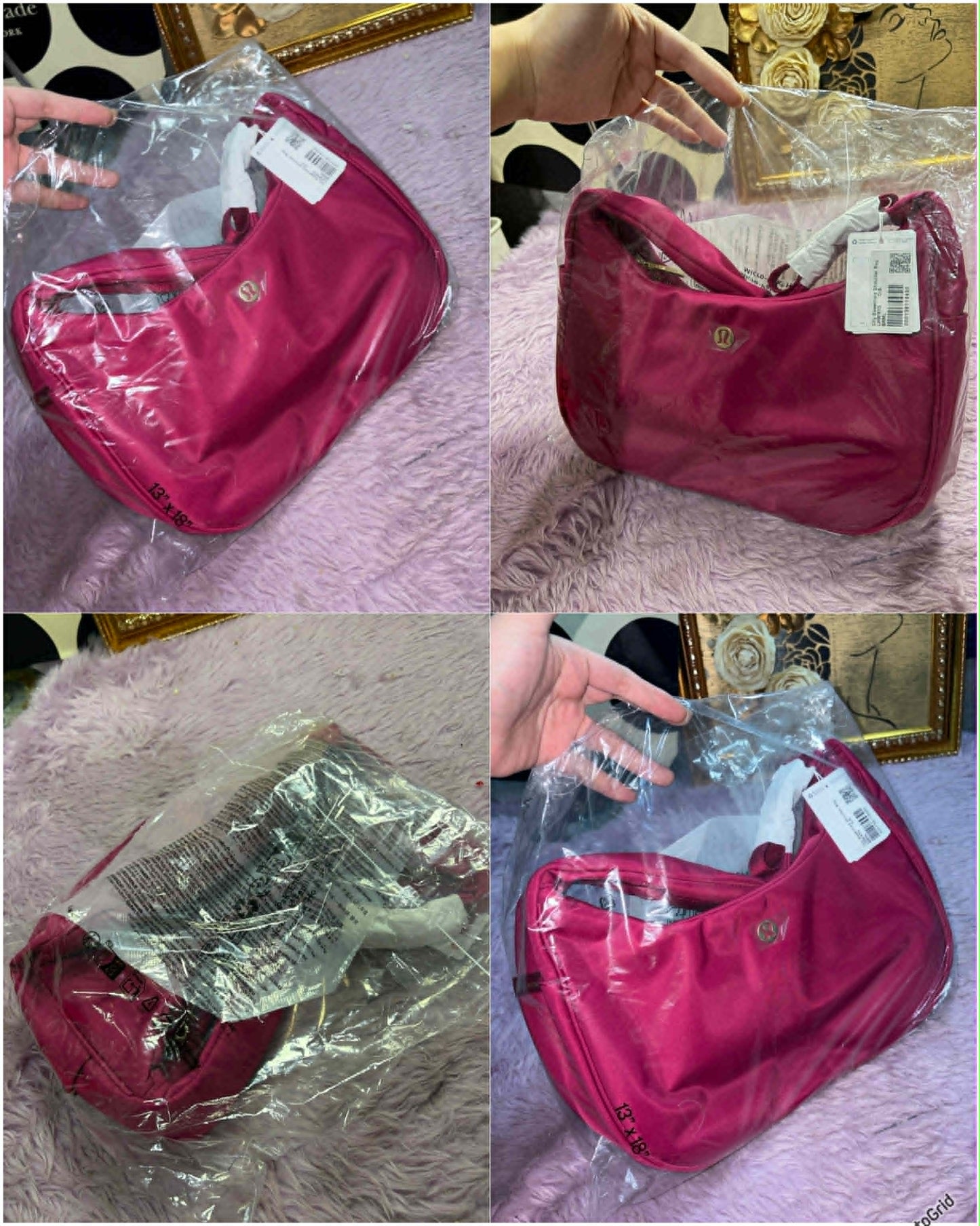 AUTHENTIC/ORIGINAL Lululemon City Essentials Nylon Shoulder Bag 4L - Gray Pink Red