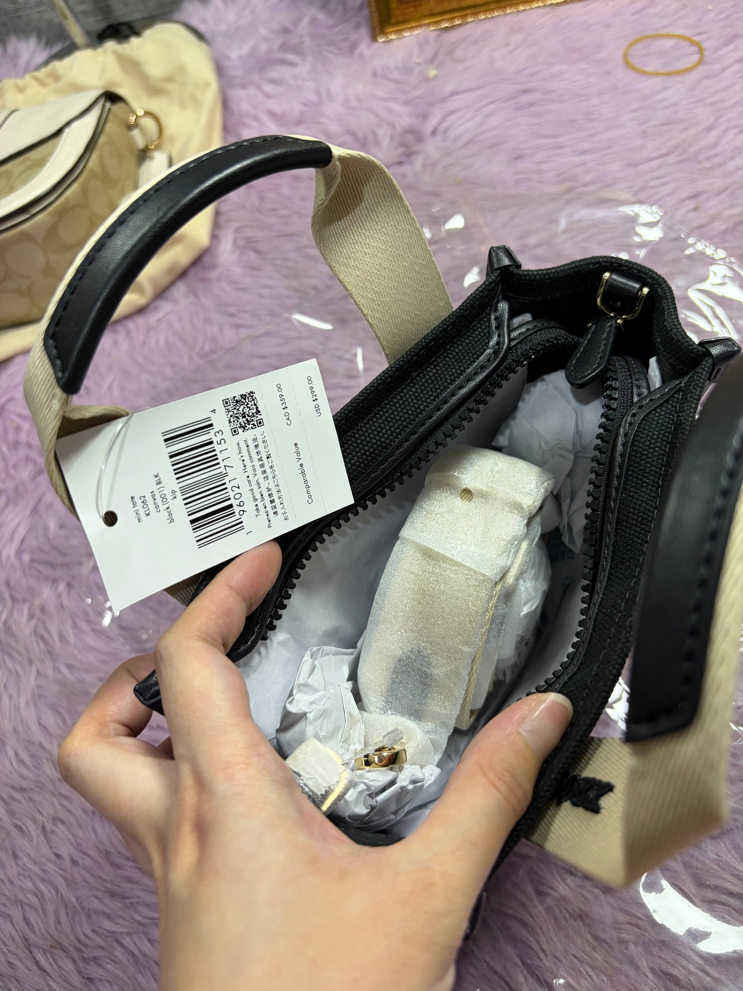ORIG & IMPORTED KS Kip Canvas Mini Tote Beige/Black/Pink Bag