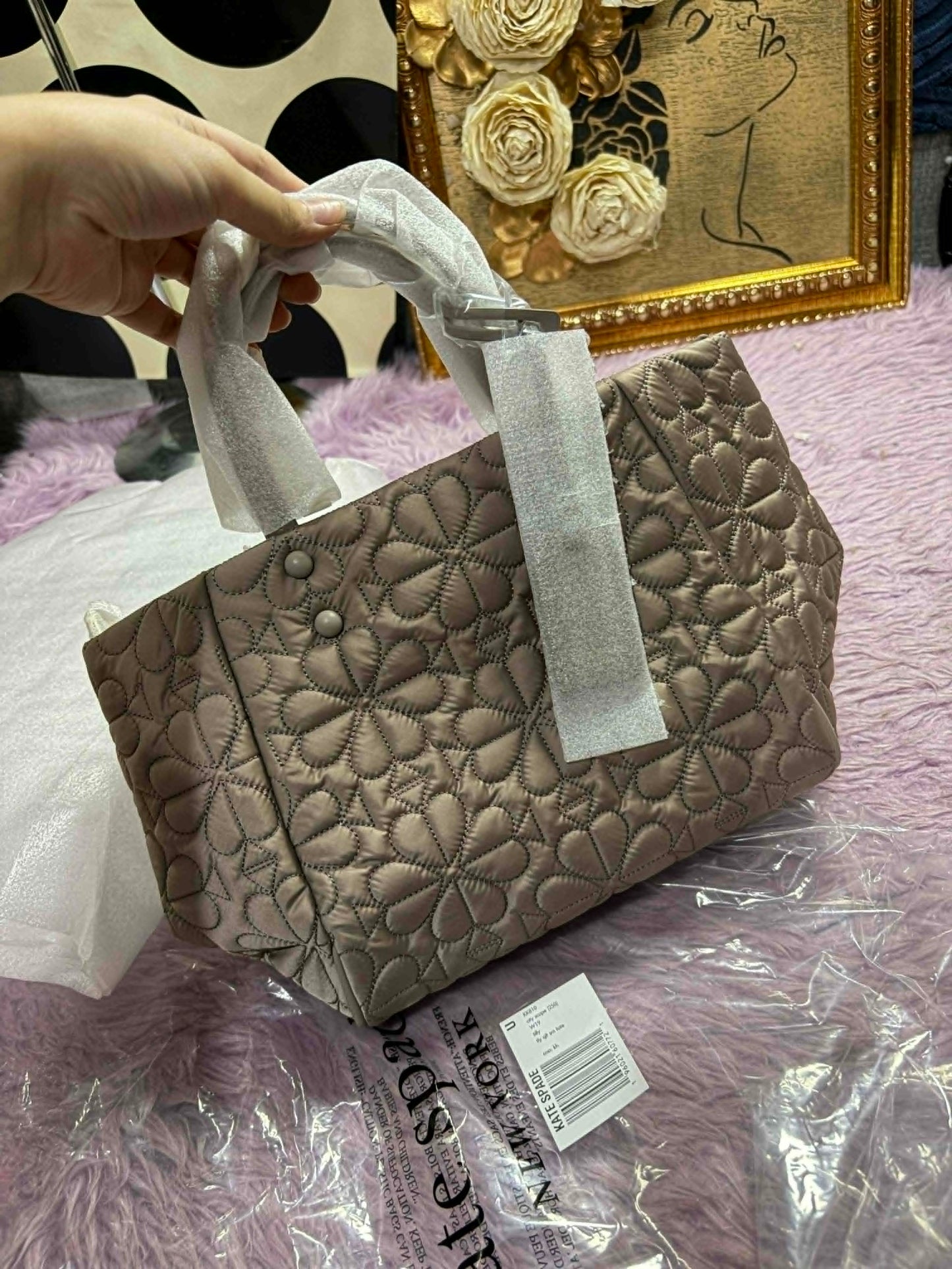 ORIG & IMPORTED KS Retail Tilly Quilted Small Tote Nylon Purple/Black/Pink/Brown/Green Bag