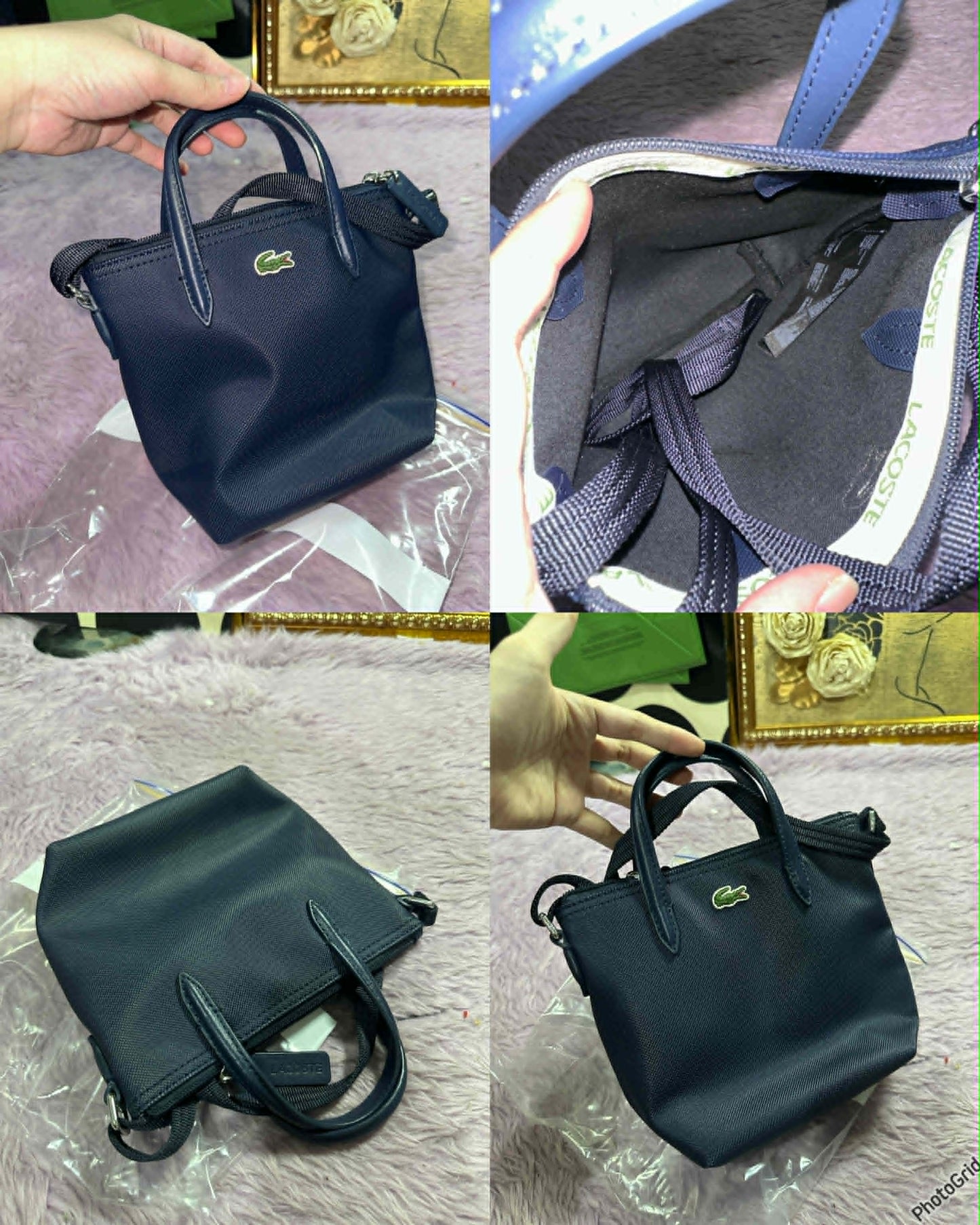 ORIG LCT Women's Concept Petit Piqué Coated Canvas Mini Zip Tote Bag Black / Navy / Taupe