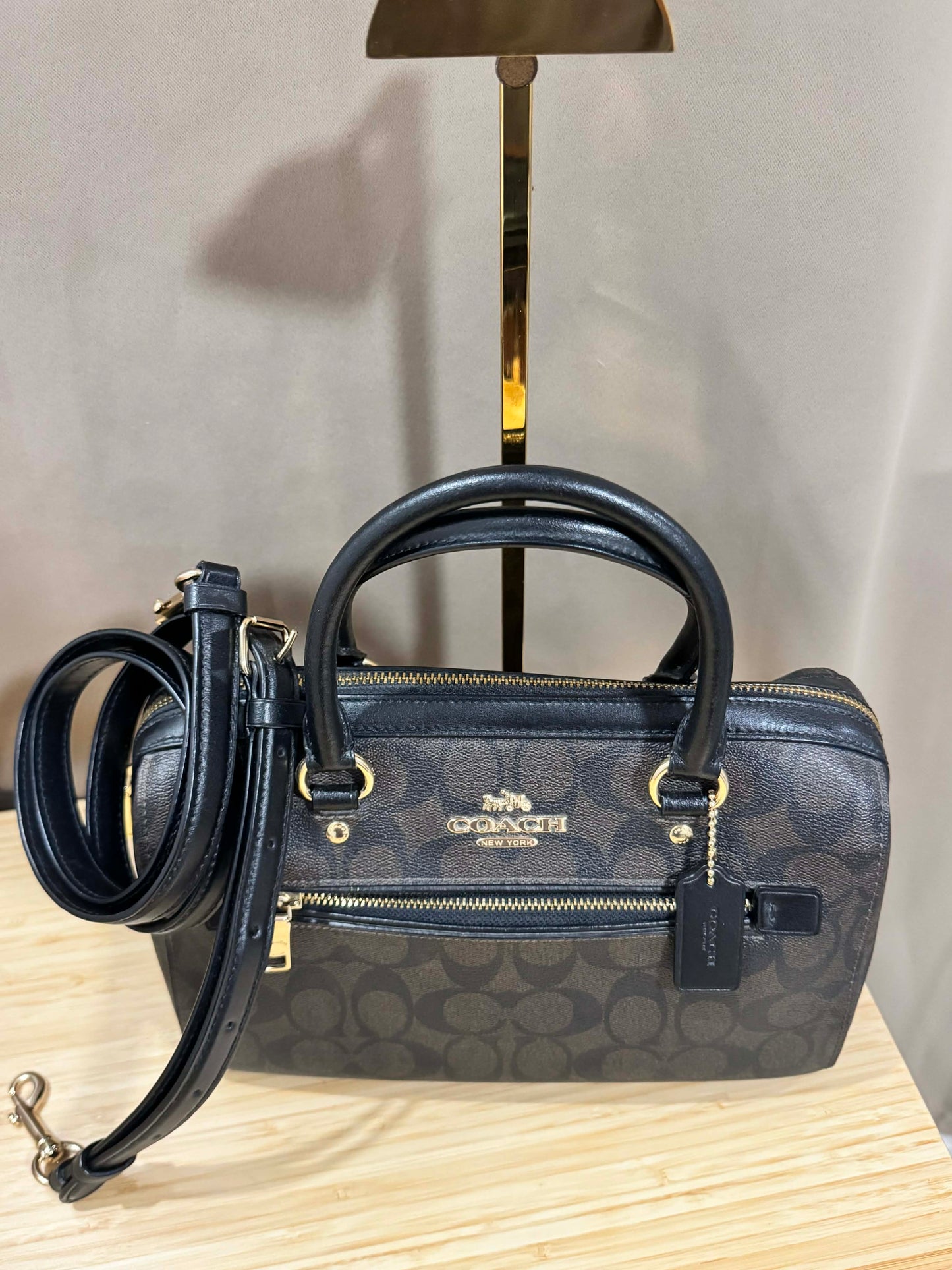 ORIG Preloved CCH RARE Rowan Satchel Bag In Signature Canvas Brown Black