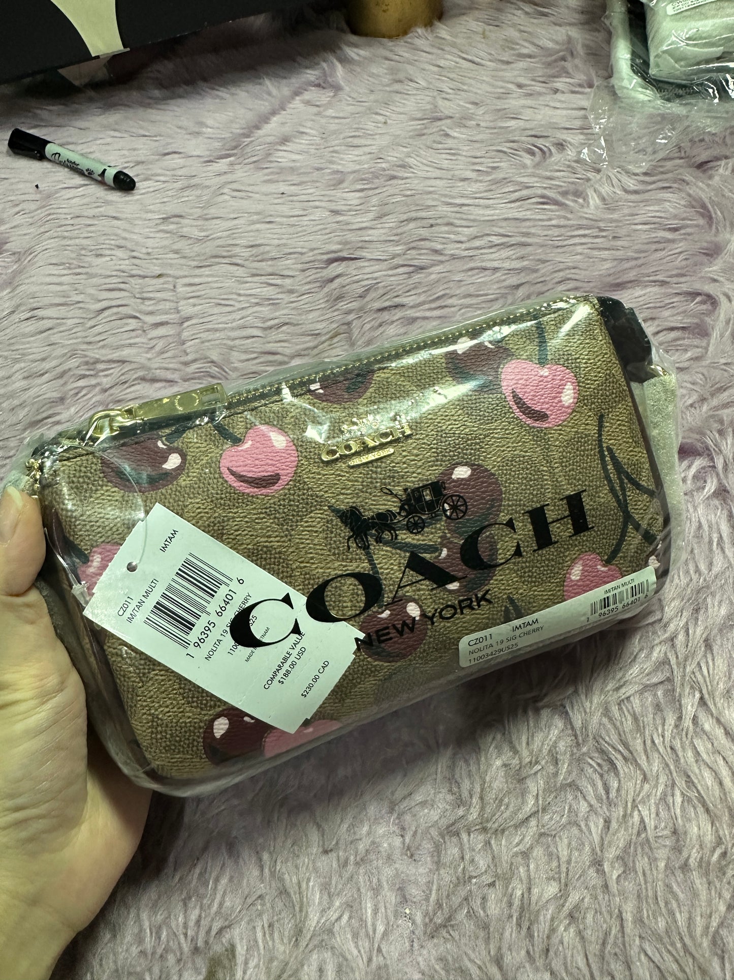 ORIG & IMPORTED CCH Nolita 19 With Cherry Print Small Khaki Brown Bag