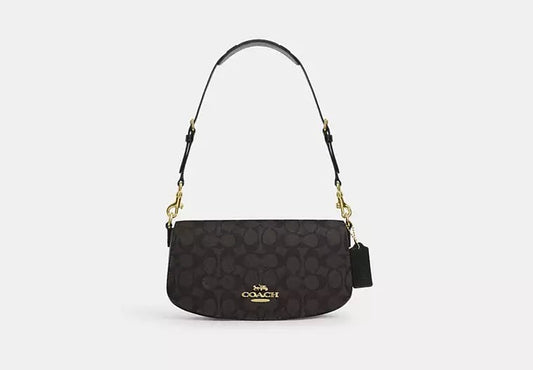 AUTHENTIC/ORIGINAL COACH Andrea Shoulder Bag In Signature Canvas - Walnut