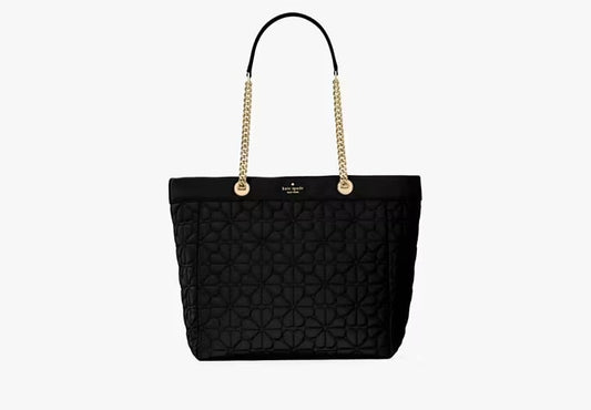 AUTHENTIC/ORIGINAL KATE SPADE KS Spade Flower Quilted Fabric XL Tote - BLACK