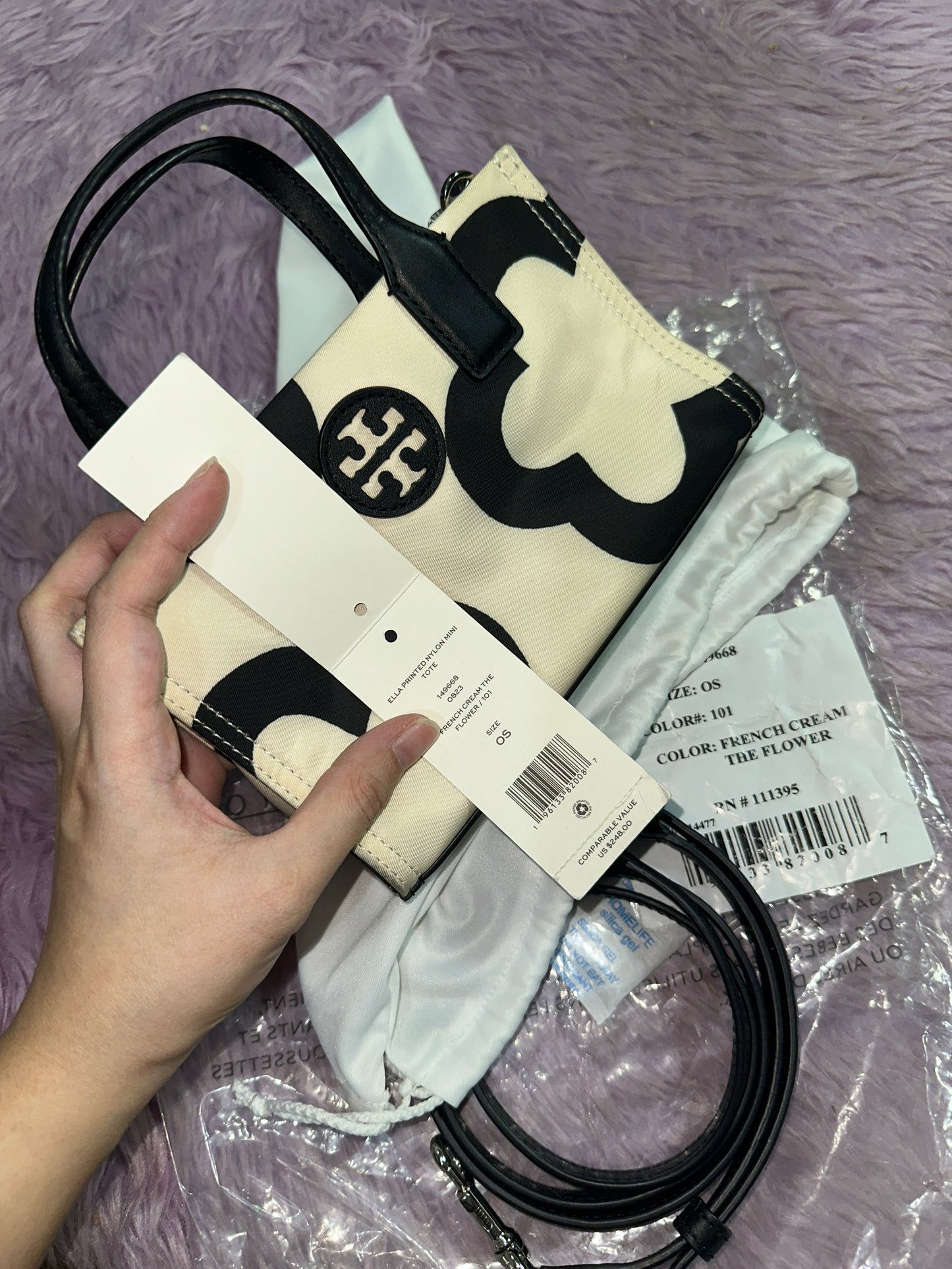 ORIG Preloved TB Mini Ella Printed Nylon Tote Small White Bag