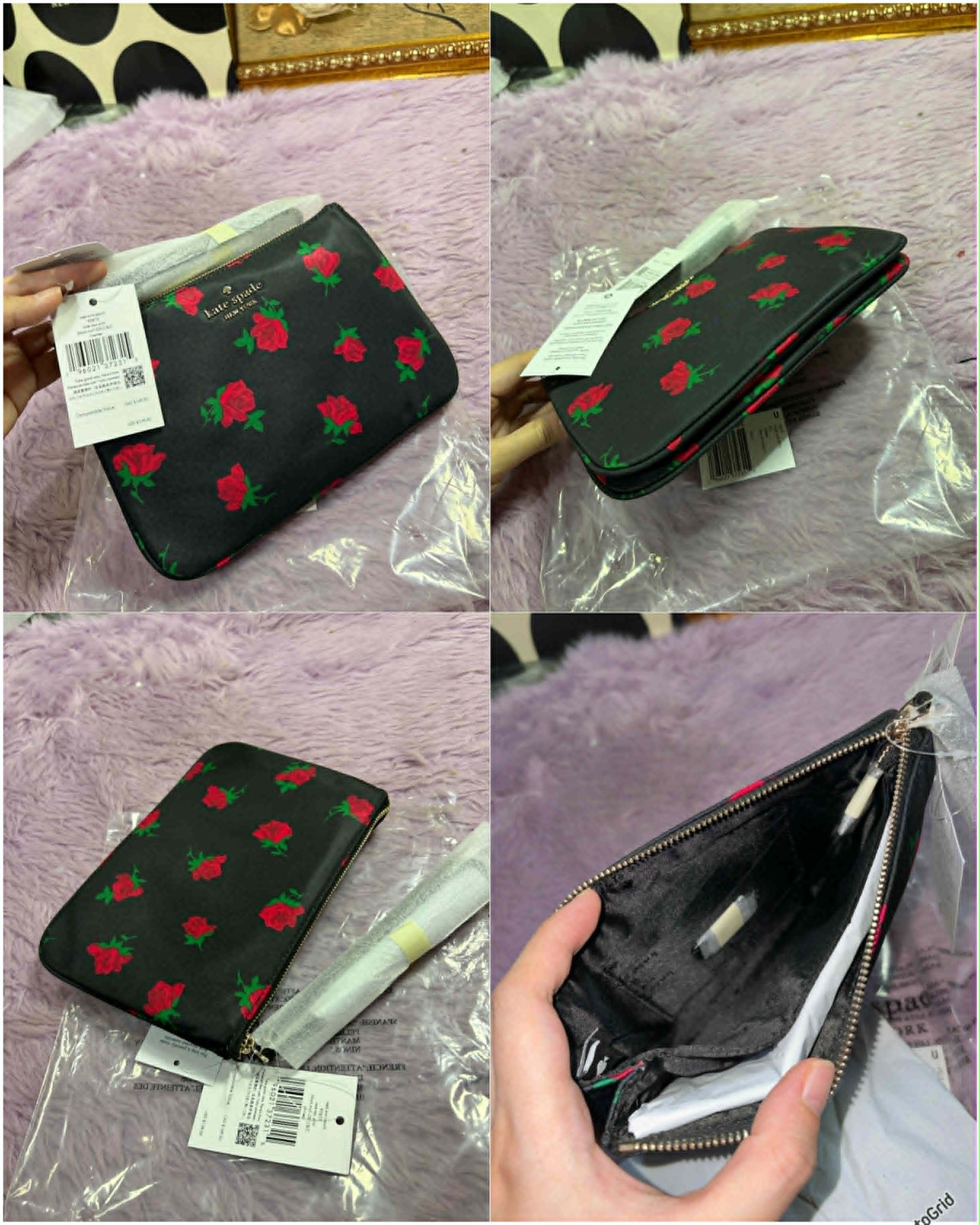 ORIG & IMPORTED KS Chelsea Medium Nylon Wristlet Pouch Wallet Black/Green/Floral