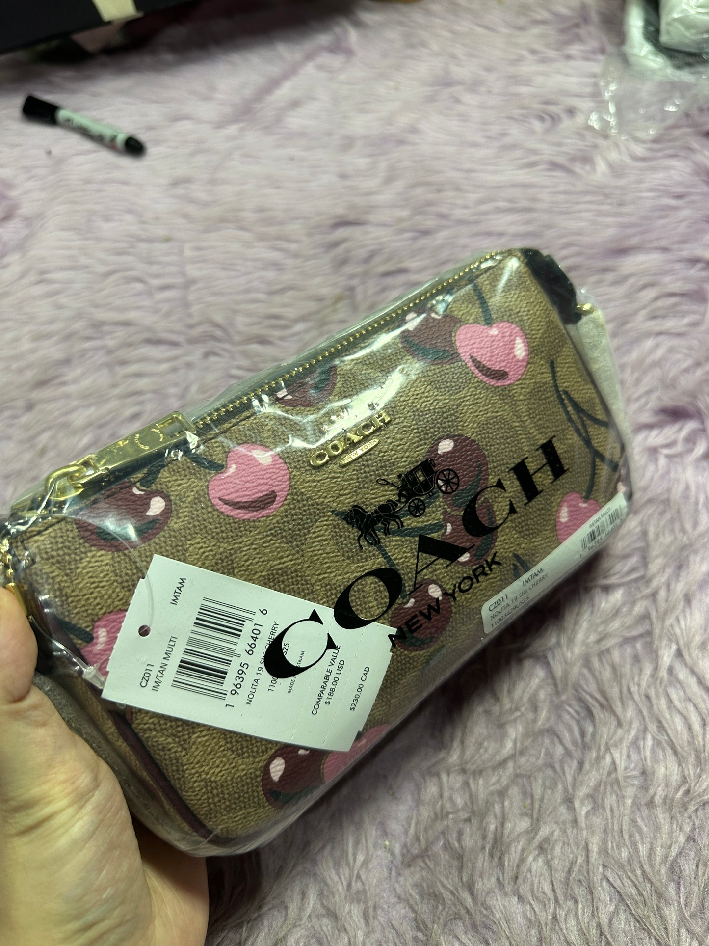 ORIG & IMPORTED CCH Nolita 19 With Cherry Print Small Khaki Brown Bag