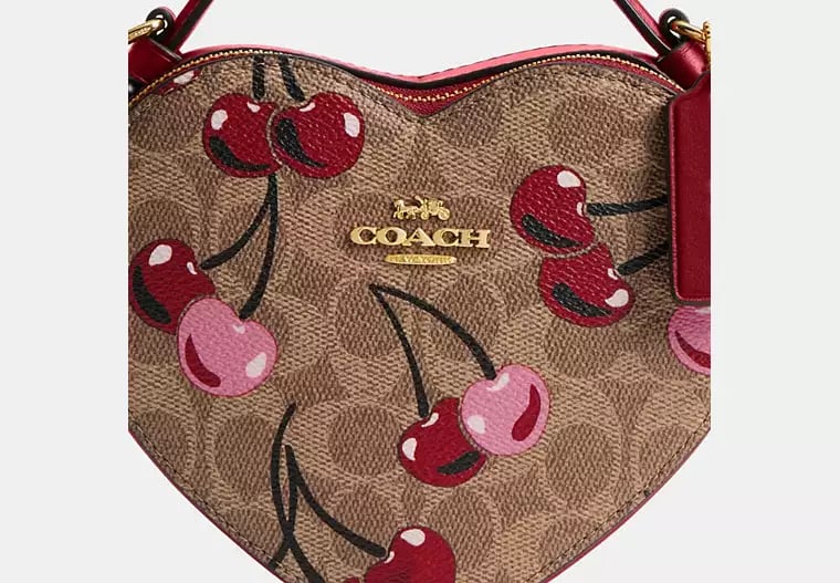 AUTHENTIC/ORIGINAL COACH Heart Crossbody Bag In Signature Canvas With Cherry Print